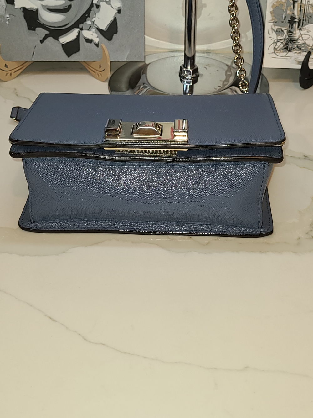 Furla Blue Leather Chain Crossbody Bag with Gold Hardware and COA - Picture 10 of 16